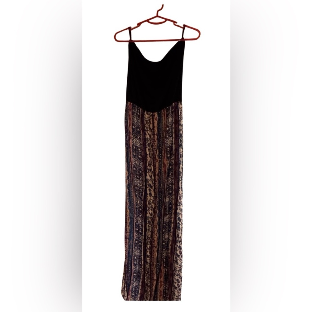 Vintage Havana Black and Blue Patterned Maxi Dress Strapless